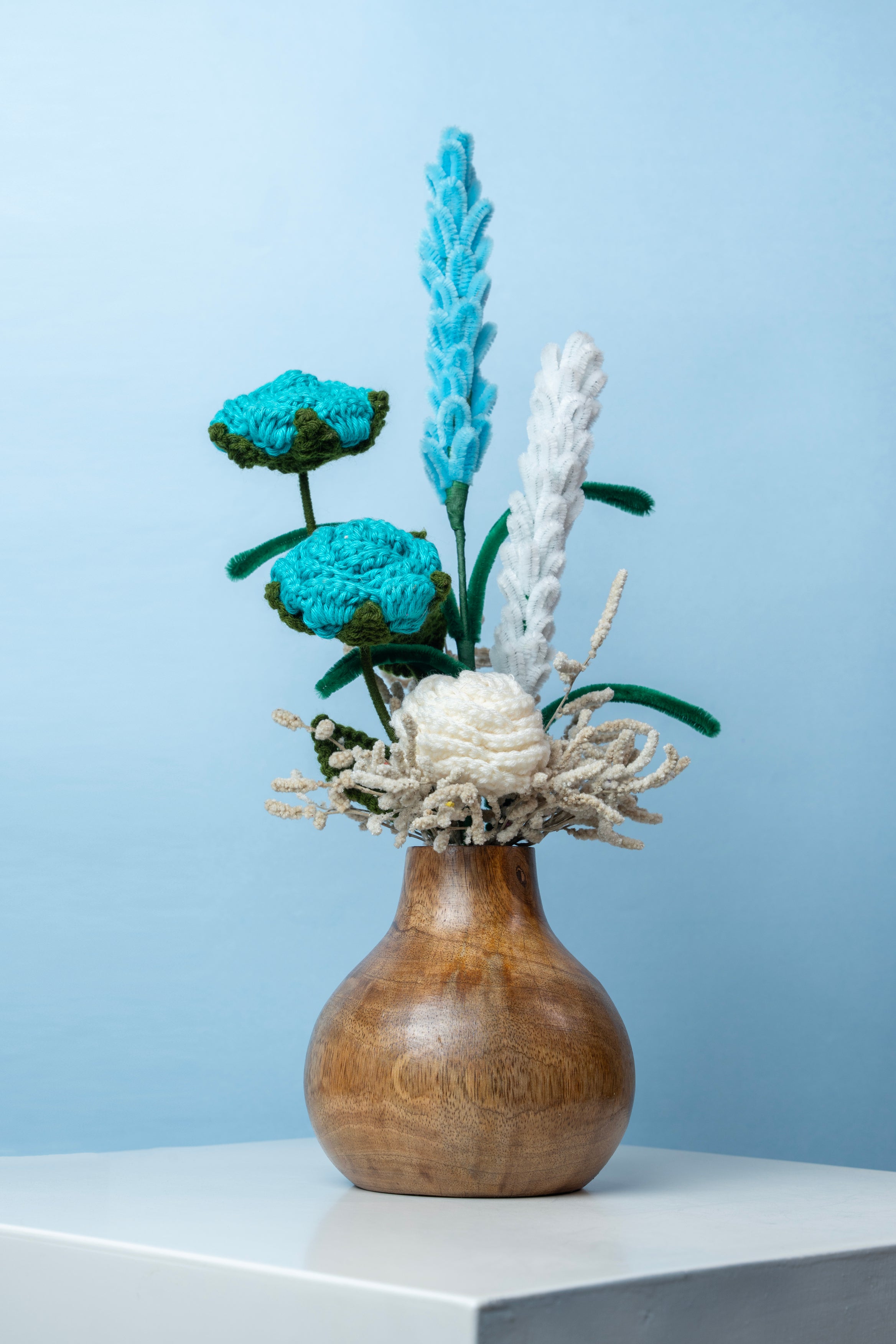 Blue Wood Bliss - Handmade Knitted Bouquet